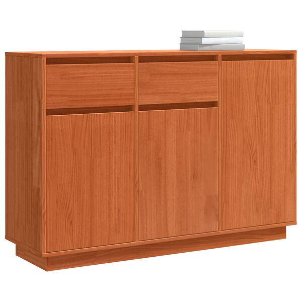 vidaXL Sideboard med skuffe Voks brun 110 x 34 x 75 cm Massiv fyrretr&aelig;