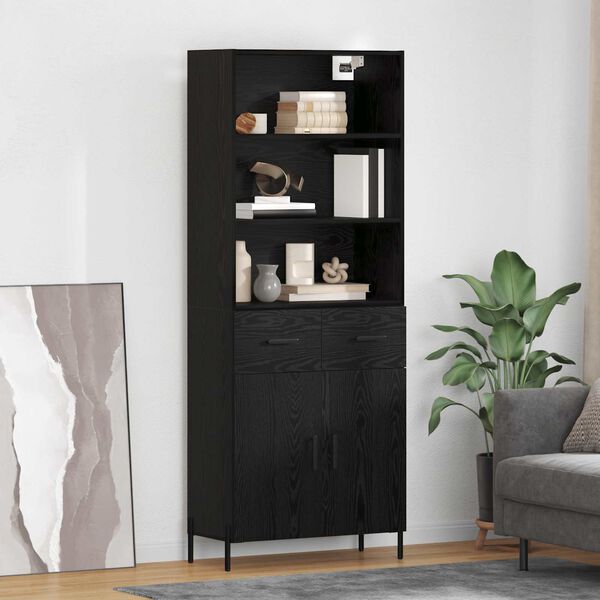 vidaXL Highboard med skuffe Sort eg 69,5 x 34 x 180 cm Konstrueret tr&aelig;