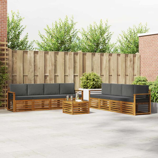 vidaXL Sofas&aelig;t med pude 9 pcs Naturlig og Antracit Massivt Akacietr&aelig;