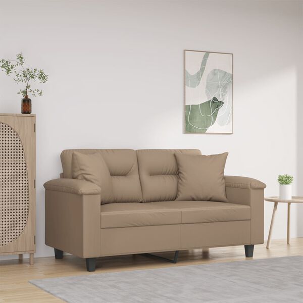 vidaXL 2-personers sofa med pyntepuder 120 cm kunstlæder cappuccino