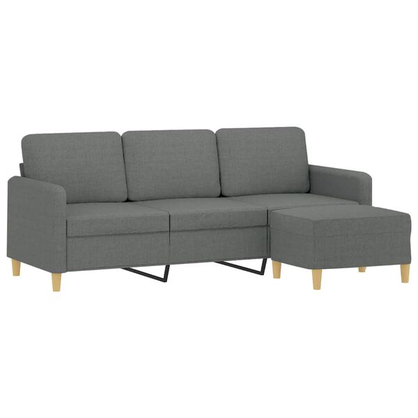vidaXL 3-personers sofa med fodskammel 180 cm stof M&oslash;rkegr&aring;