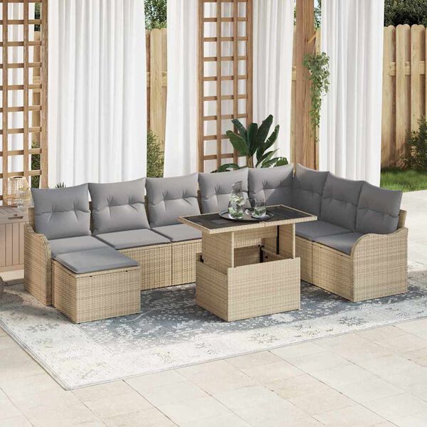 vidaXL Havesofa S&aelig;t med pude 9 pcs Beige Poly rattan
