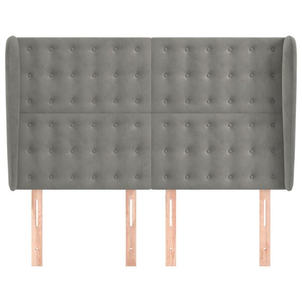 vidaXL sengegavl med kanter 147x23x118/128 cm fl&oslash;jl lysegr&aring;