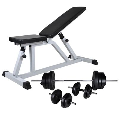 vidaXL træningsbænk med vægtstangs- og håndvægtssæt 60,5 kg