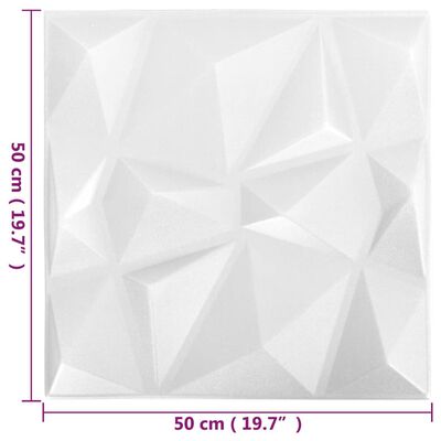 vidaXL 3D-vægpaneler 12 stk. 50x50 cm 3 m² diamanthvid