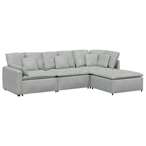 vidaXL modulsofa med fodskammel og hynder fl&oslash;jl lysegr&aring;