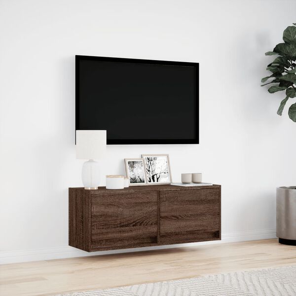 vidaXL v&aelig;gh&aelig;ngt tv-bord med LED-lys 100x31x35 cm brun egetr&aelig;sfarve