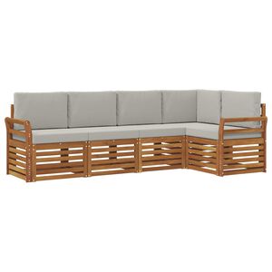 vidaXL Sofas&aelig;t med pude 5 pcs Naturlig og Lys Gr&aring; Massivt Akacietr&aelig;