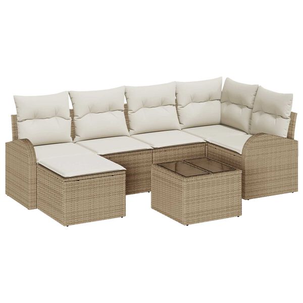 vidaXL Sofa S&aelig;t med pude med opbevaring 7 pcs Beige og hvid polyrattan