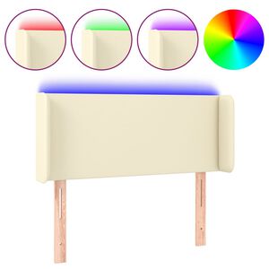 vidaXL sengegavl med LED-lys 83x16x78/88 cm kunstl&aelig;der cremefarvet