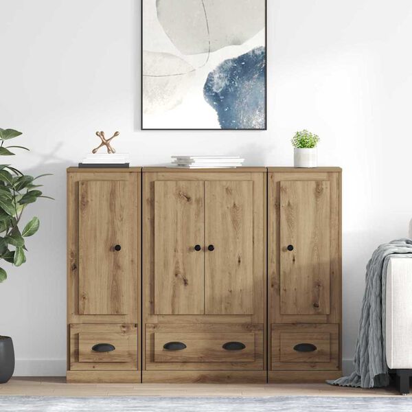 vidaXL Highboard med skuffe 3 pcs Artisan Egetr&aelig; Konstrueret tr&aelig;