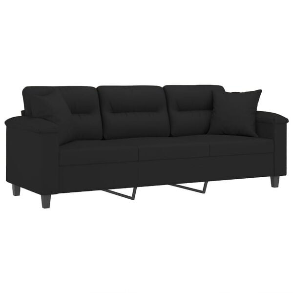 vidaXL 3-personers sofa med puder 180 cm mikrofiberstof sort
