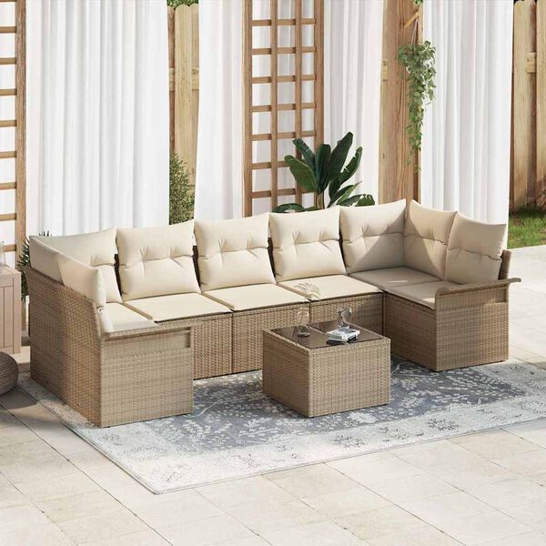 vidaXL Havesofa S&aelig;t med pude 8 pcs Beige og creme polyrattan