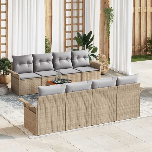 vidaXL Havesofa S&aelig;t med pude 9 pcs Beige polyrattan