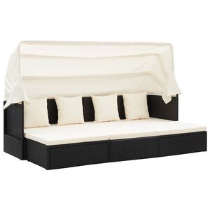 vidaXL solseng med baldakin polyrattan sort