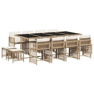 vidaXL spisebordss&aelig;t til haven 13 dele med hynder polyrattan beige