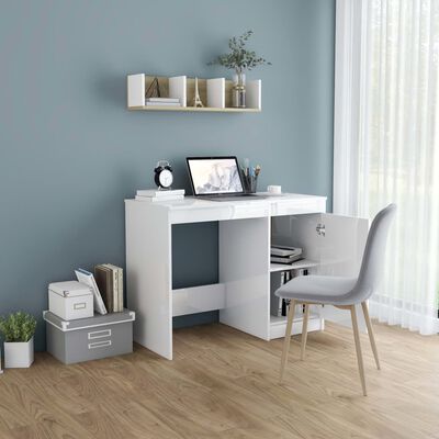 vidaXL skrivebord 100x50x76 cm konstrueret træ hvid højglans