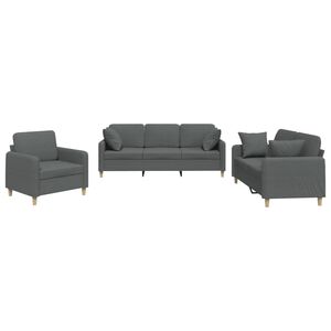 vidaXL sofas&aelig;t 3 dele med puder stof m&oslash;rkegr&aring;