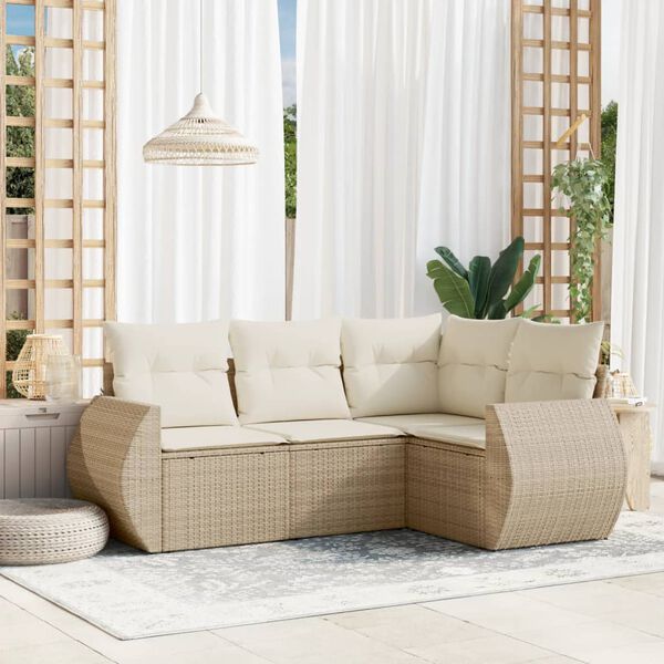 vidaXL sofas&aelig;t til haven 4 dele med hynder polyrattan beige