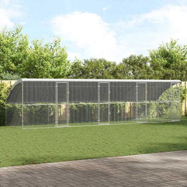 vidaXL Hønsebur Sølv 800 x 200 x 198.5 cm Galvaniseret stål