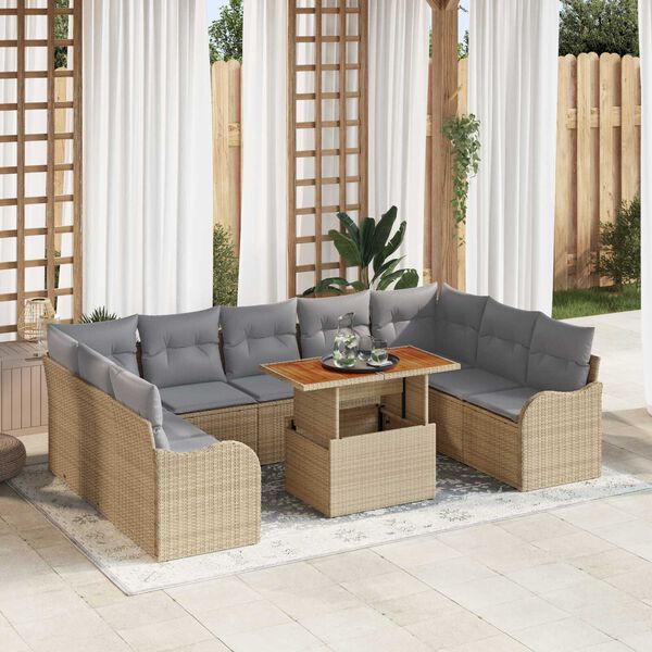vidaXL Havesofa S&aelig;t med opbevaring 10 pcs Beige Poly rattan