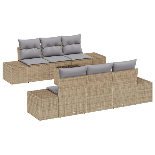 vidaXL Havesofa S&aelig;t med pude 7 pcs Beige polyrattan