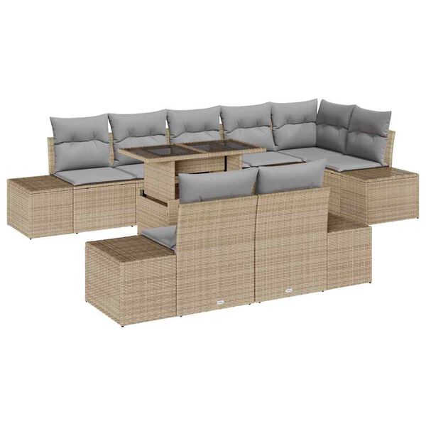 vidaXL Havesofa S&aelig;t med opbevaring 9 pcs Beige Poly rattan