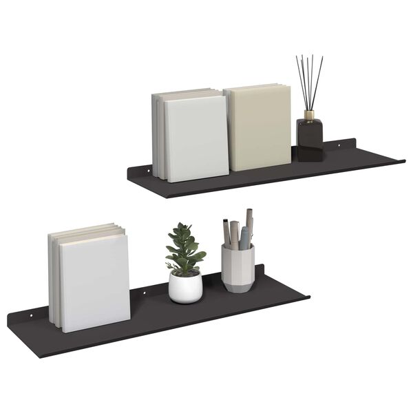 vidaXL Sv&aelig;vende hylde V&aelig;gmonteret 2 pcs Sort 60 x 18 x 2,5 cm St&aring;l