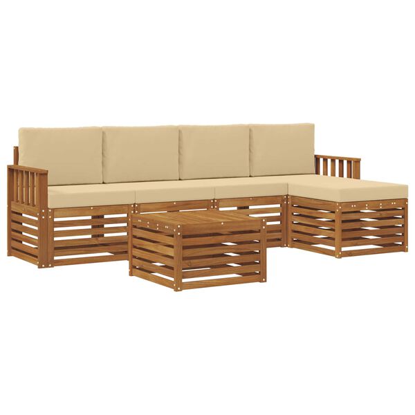vidaXL Udend&oslash;rs sofagruppe 6 pcs Naturlig og Beige Massivt Akacietr&aelig;