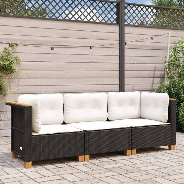 vidaXL 3-personers havesofa med hynder polyrattan sort