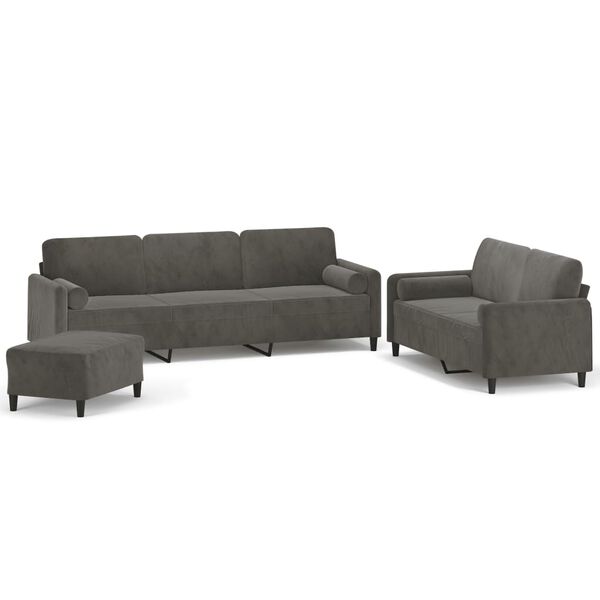 vidaXL sofas&aelig;t 3 dele med pyntepuder og hynder velour m&oslash;rkegr&aring;
