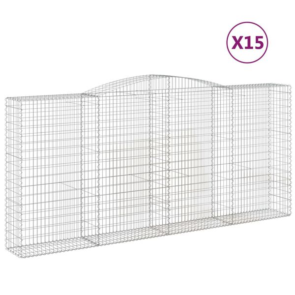 vidaXL buede gabionkurve 15 stk. 400x50x180/200 cm galvaniseret jern