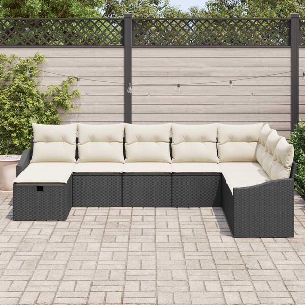 vidaXL Havesofa S&aelig;t med pude 8 pcs Sort Poly rattan