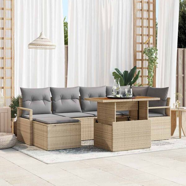 vidaXL Havesofa S&aelig;t med opbevaring 7 pcs Beige Poly rattan
