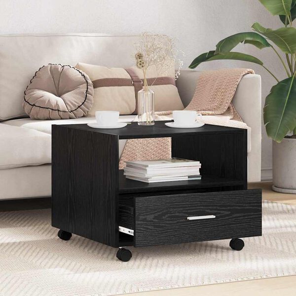 vidaXL Sofabord med skuffe Sort eg 55 x 55 x 45cm Konstrueret tr&aelig;