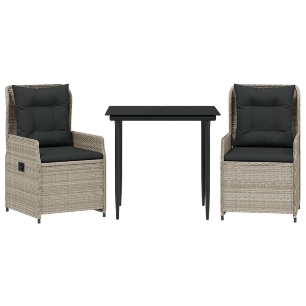 vidaXL spisebordss&aelig;t til haven 3 dele med hynder polyrattan lysegr&aring;