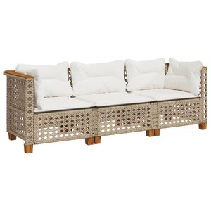 vidaXL 3-personers havesofa med hynder polyrattan beige