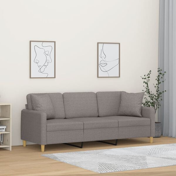 vidaXL 3-personers sofa med pyntepuder 180 cm stof gr&aring;brun