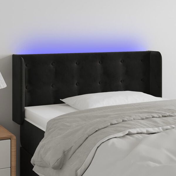 vidaXL sengegavl med LED-lys 103x16x78/88 cm fl&oslash;jl sort