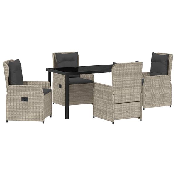 vidaXL Have Spisebordss&aelig;t 5 pcs Lysegr&aring; polyrattan