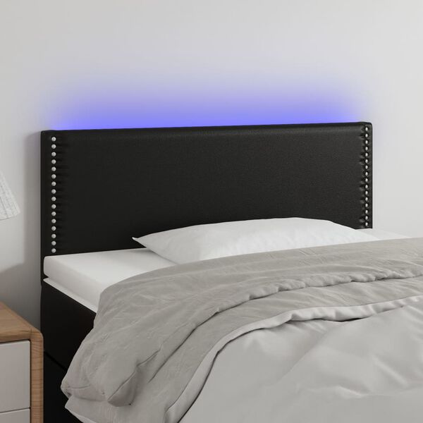 vidaXL sengegavl med LED-lys 90x5x78/88 cm kunstl&aelig;der sort