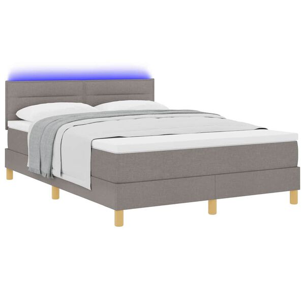 vidaXL LED Box Spring Bed med madras med LED Gr&aring;brun 140 x 190 cm Stof
