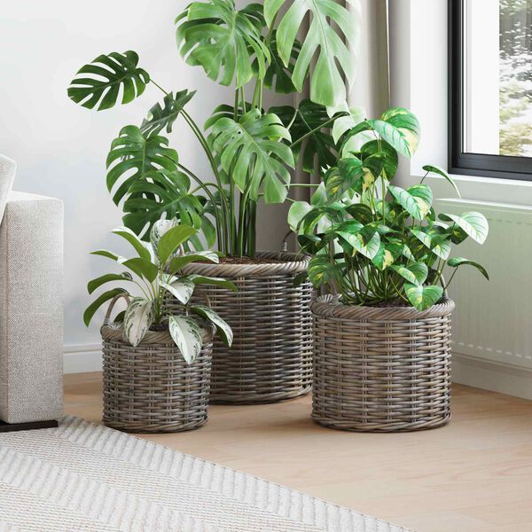 vidaXL Plantekurv med opbevaring 3 pcs Gr&aring; Kubu rattan