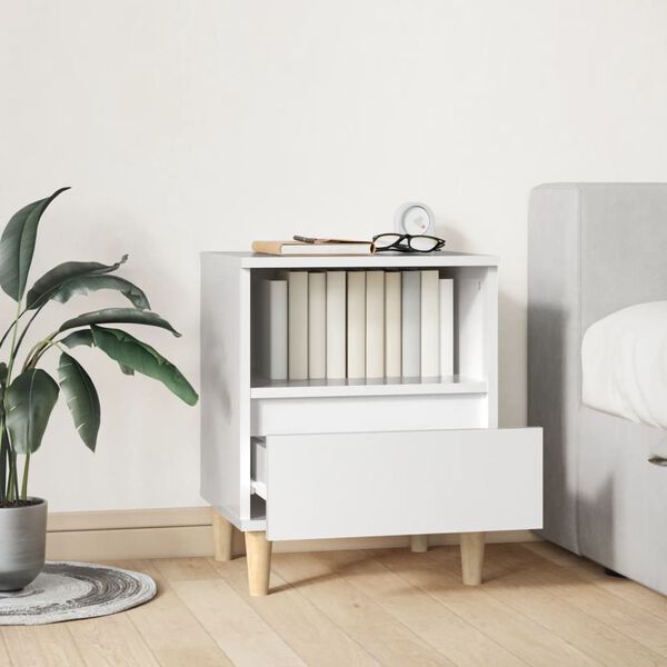 vidaXL sengebord 40x35x50 cm hvid h&oslash;jglans