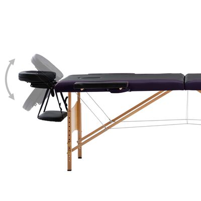 vidaXL sammenfoldeligt massagebord med træstel 2 zoner sort