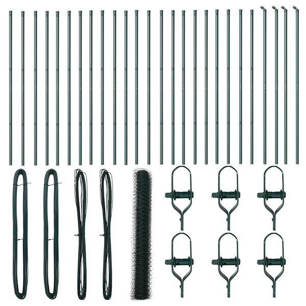 vidaXL Hegn med stolper Gr&oslash;n 1 x 50 m PVC-belagte st&aring;l