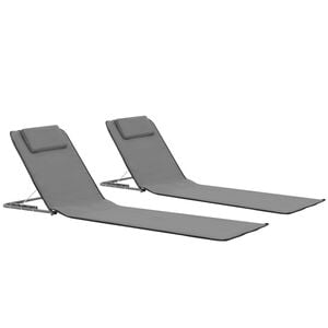 vidaXL foldbare strandm&aring;tter 2 stk. st&aring;l og stof gr&aring;