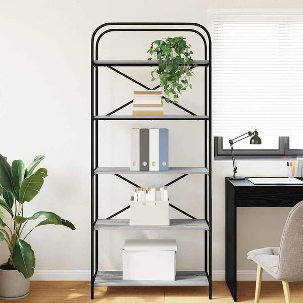 vidaXL Bogreol Gr&aring; Sonoma 80 x 30 x 183 cm Konstrueret tr&aelig;