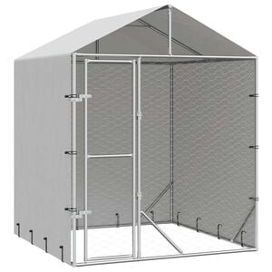 vidaXL udend&oslash;rs hundeg&aring;rd med tag 2x2x2,5 m galvaniseret st&aring;l s&oslash;lv