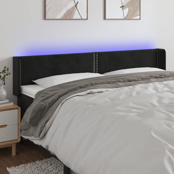vidaXL sengegavl med LED-lys 163x16x78/88 cm fl&oslash;jl sort
